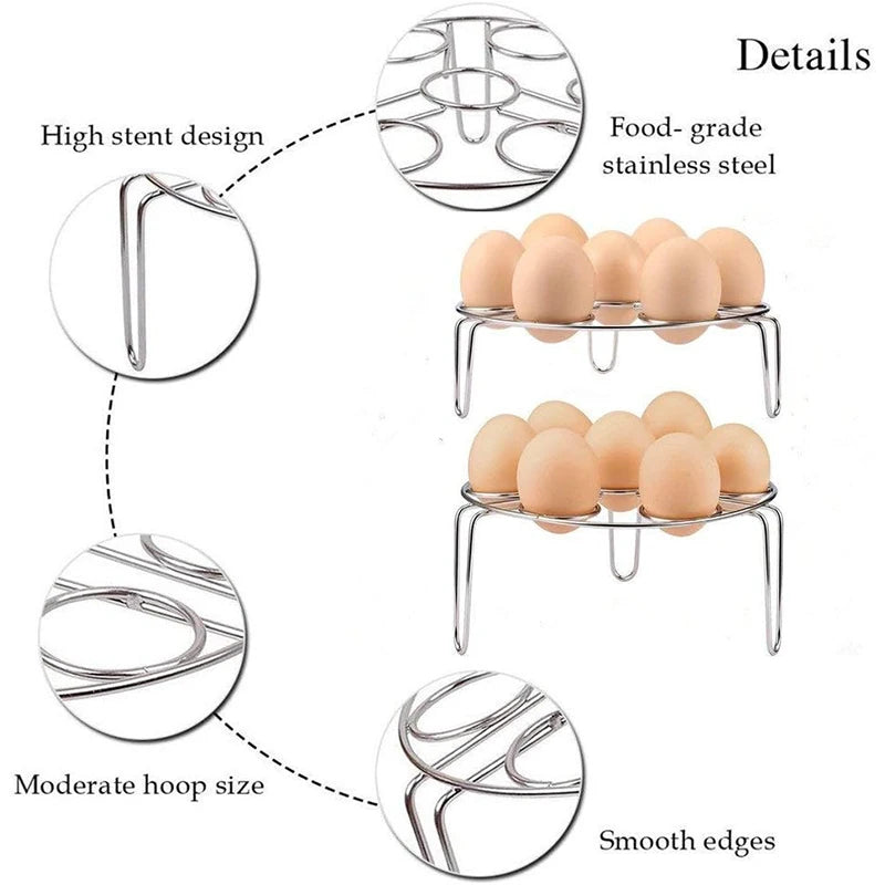 Stainless Steel Egg Steamer Rack Trivet – Pressure Cooker Steaming Holder for Eggs – Great for Boiled Eggs & Steaming Vegetables – Available in Short & Tall