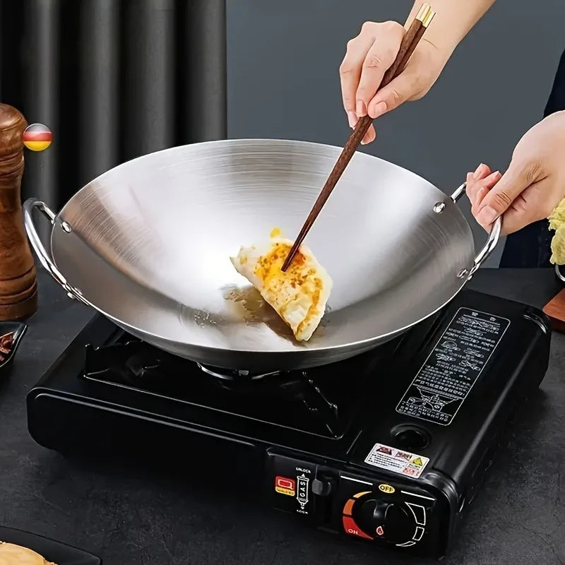 Stainless Steel Wok with Dual Handles – Uncoated Heavy-Duty Thick Durable Chef’s Cooking Wok Pan – Perfect for Stir-Frying, Deep-Frying, Steaming, Boiling, Searing, Smoking & More – Available in 30cm, 34cm