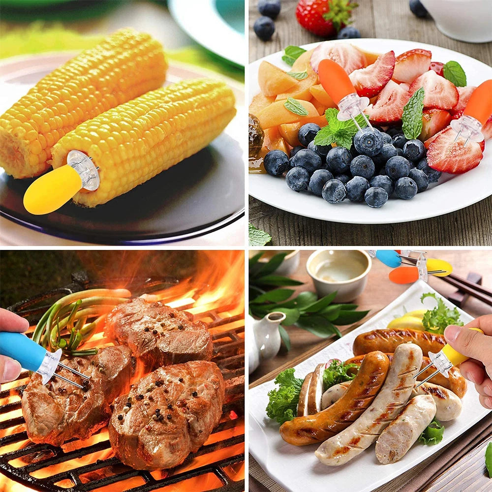 12 Piece Stainless Steel Corn Holders – BBQ Corn on the Cob Forks & Skewers – Best for Barbecues, Picnics & Family Meals