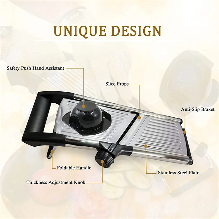 Multi-Function Stainless Steel Adjustable Mandoline Slicer – Professional Food Cutter, Chopper & Julienne Slicer for Kitchen Prep, Potatoes, Carrots, Onions & More