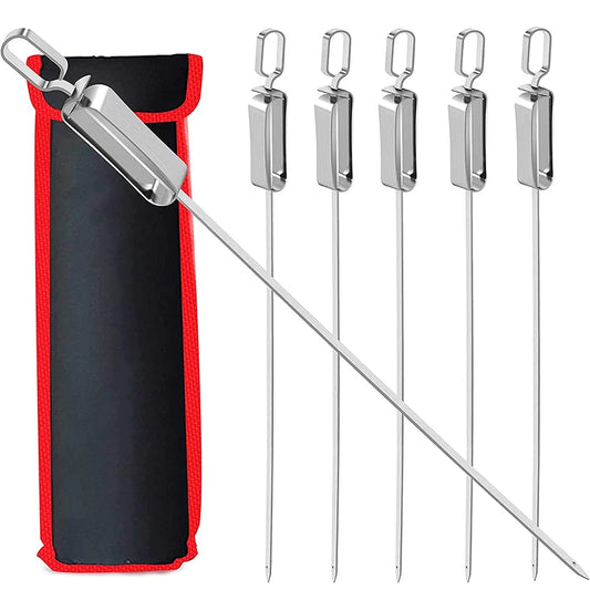 Stainless Steel Flat BBQ Kebab Skewers with Quick Release Sliding Handle – Reusable Metal Grilling Skewers – Perfect for Kebabs, Vegetable Skewers & BBQ Grilling – Available in 35cm, 41cm & 45.6cm