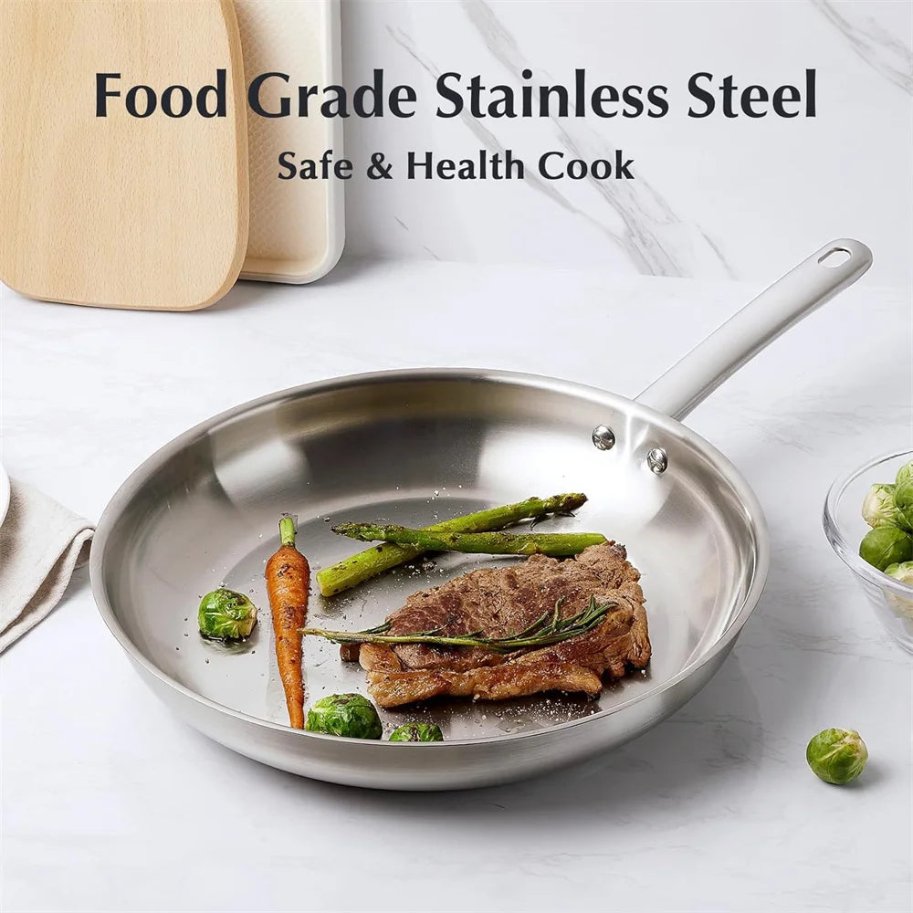 10 Piece Three-Layer Stainless Steel Cookware Set with Steamer – Saucepan, Casserole, Frying Pans & Deep Pan with Lids – Ideal for Induction & Family Meals – Available in 10 Piece Set & 10 Piece Set Colours