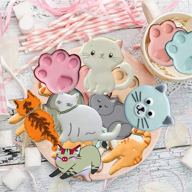 9 Piece Stainless Steel Cat Cookie Cutter Set – Cute Cat Biscuit & Fondant Cutters – Ideal for Baking & Cake Decorating