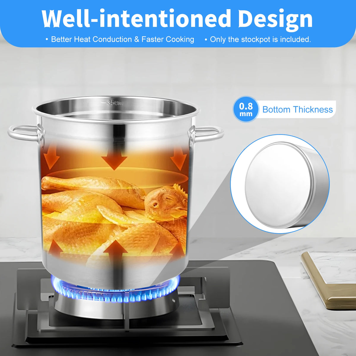 Large Stainless Steel Stock Pot with Lid & Handles – Commercial Soup Pot & Food Storage Container – Great for Soups, Stocks & Batch Cooking – Available in 35L, 50L & 70L