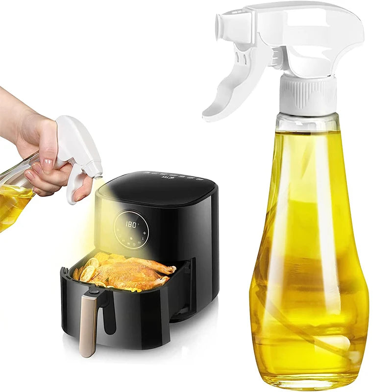 240ml Glass Oil Sprayer Bottle with Rotating Nozzle – Olive Oil Mister & Spritzer – Great for Air Fryers, Salads & Roasting – Available in Black, White & Silver Colours