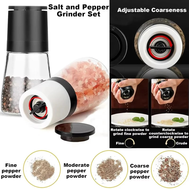 Adjustable Ceramic Salt & Pepper Grinder Set – Manual Glass Pepper Mill & Herb Grinder – Best for Sea Salt, Peppercorns & Dried Herbs