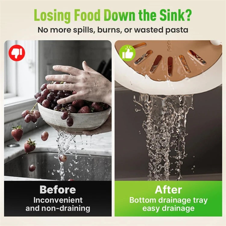 2 in 1 Fruit Washing Bowl with Strainer – Multi-Function Vegetable Colander & Drain Basket – Ideal for Washing Fruit, Vegetables & Salad – Available in Khaki, Pink & Blue Colours