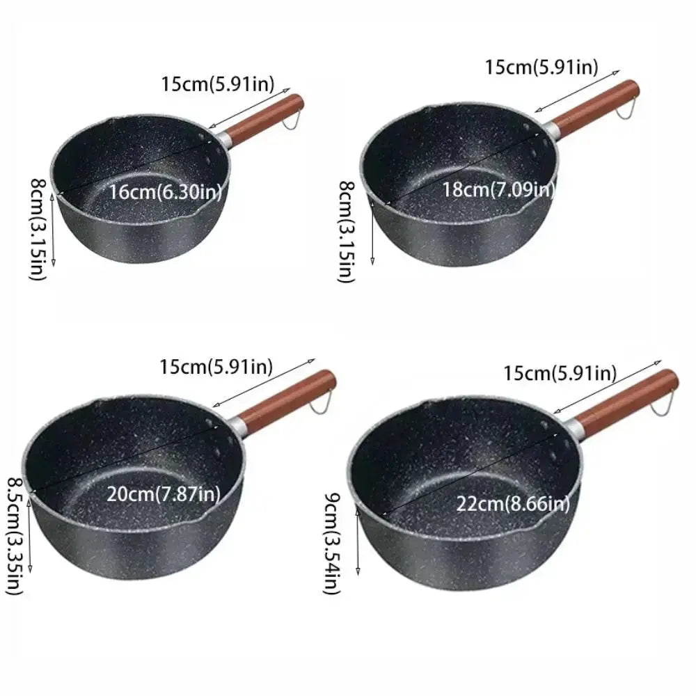 Non-Stick Saucepan with Wooden Handle & Glass Lid – Flat-Bottom Cookware with Pour Spout, Ideal for Heating Milk, Boiling, Simmering & Preparing Sauces, Soups & Noodles – Available in 16cm, 18cm, 20cm & 22cm Sizes