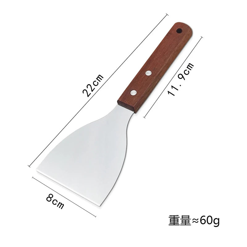 Stainless Steel Griddle Spatula & Grill Scraper with Wooden Handle – Square Head Burger Turner & Pizza Shovel – Perfect for BBQ, Steaks & Pancakes