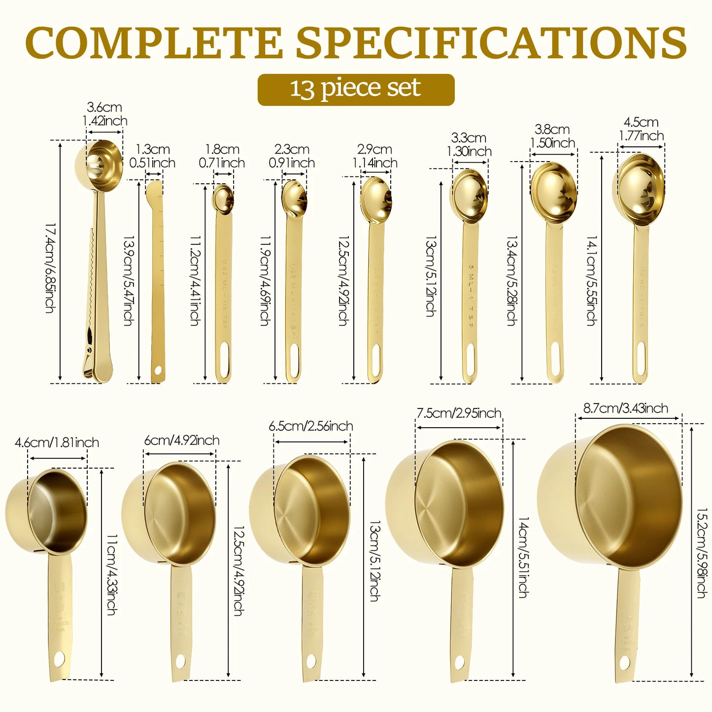 13 Piece Stainless Steel Measuring Cups And Spoons Set