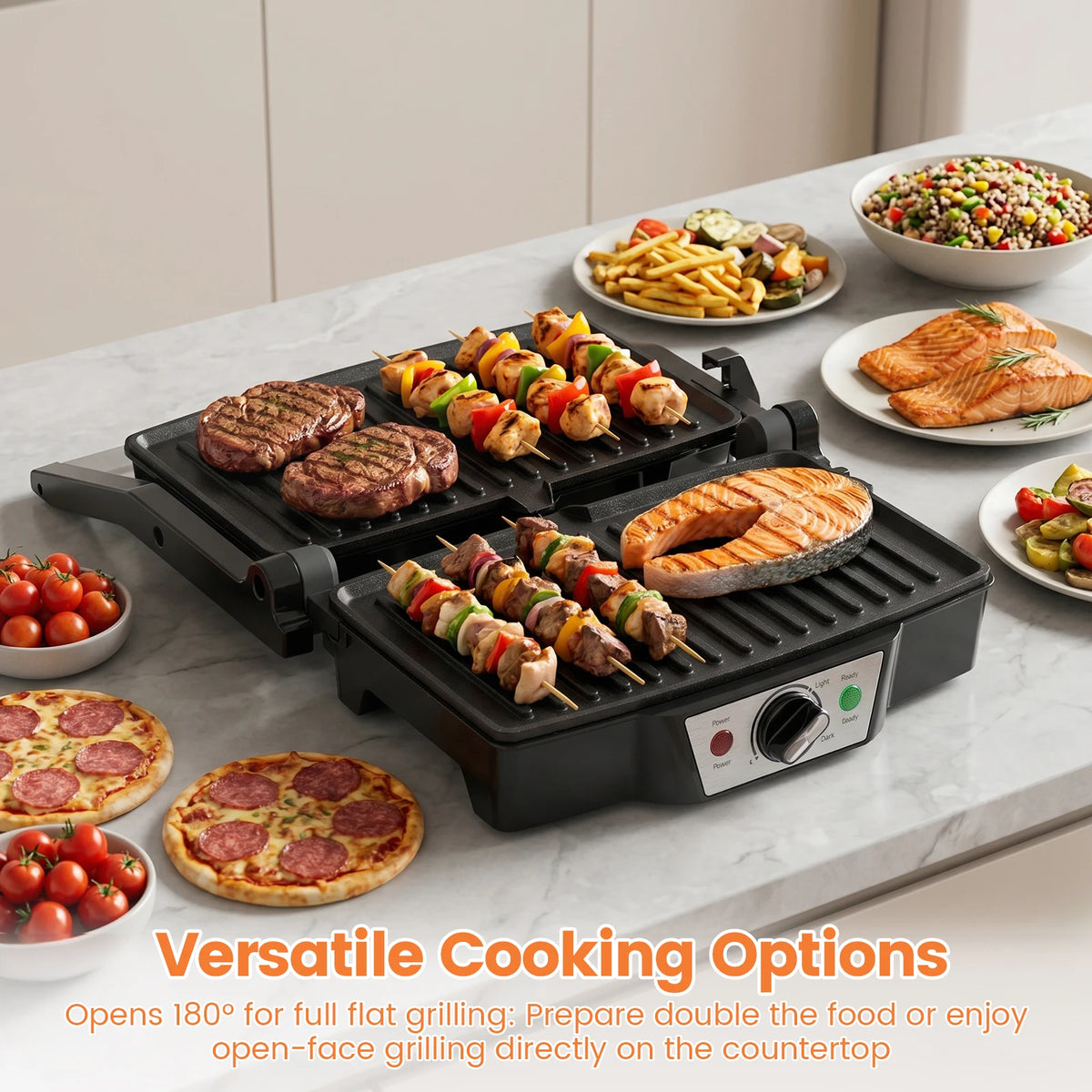 Panini Press & Electric Sandwich Maker – 1500W Grill with 180° Flat Open Non-Stick Plates & Adjustable Temperature – Best for Toasties, Paninis & Burgers