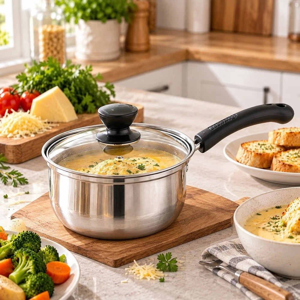 3 Piece Stainless Steel Cookware Set – Frying Pan, Saucepan & Stock Pot with Glass Lid – Ideal for Induction, Gas & Everyday Cooking (18cm)