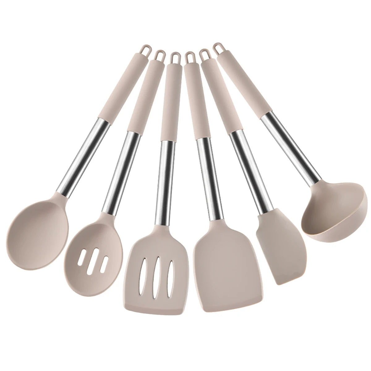 Silicone Kitchen Utensils Set with Stainless Steel Handles – Heat-Resistant & Safe for Non-Stick Cookware – Ideal for Daily Cooking – Available in Multiple Colours & Various Piece Set Options