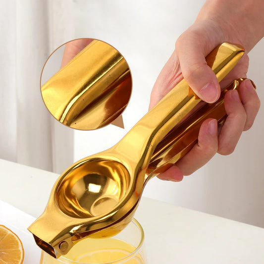 Golden Stainless Steel Lemon Squeezer – Hand Press Juicer for Lemons, Oranges & Citrus Fruits