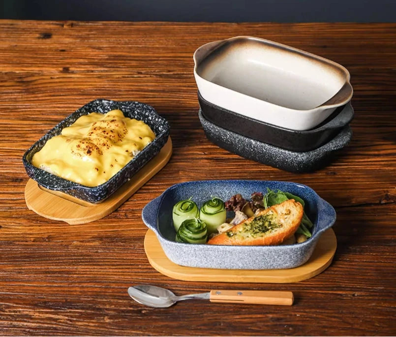 Ceramic Rectangular Baking Tray with Dual Handles – High-Temperature Resistant Porcelain Dish for Baking, Roasting, BBQ, Pasta, Rice, Lasagna, Salads & Daily Meals – Durable, Easy-to-Clean & Even-Heat Design – Oven, Microwave & Dishwasher Safe