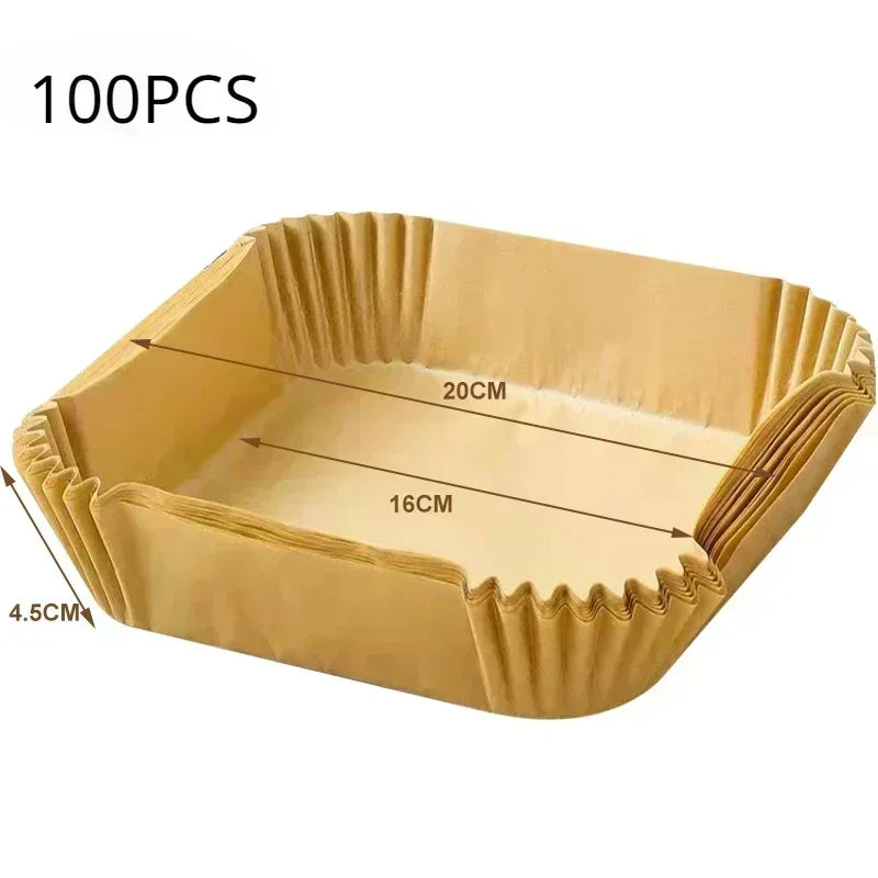 Disposable Air Fryer Paper Liners – Non-Stick Oil-Absorbing Baking Paper in Round & Square – Best for Air Fryers, Ovens & BBQ Plates – Available in 50 & 100 Packs