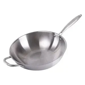 Stainless Steel Wok with Extended Handle – Tri-Ply Stainless Steel Construction – Ideal for Stir-Frying, Deep-Frying, Poaching, Searing, Sautéing, Tossing Noodles, Frying Eggs, Omelettes & One-Pan Dishes