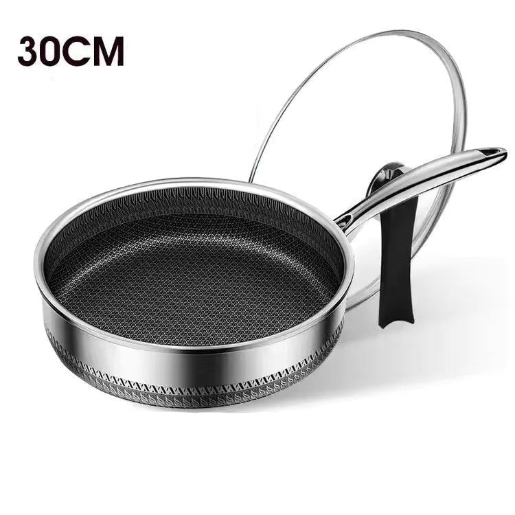 316 Stainless Steel Honeycomb Uncoated Frying Pan 30CM with Lid