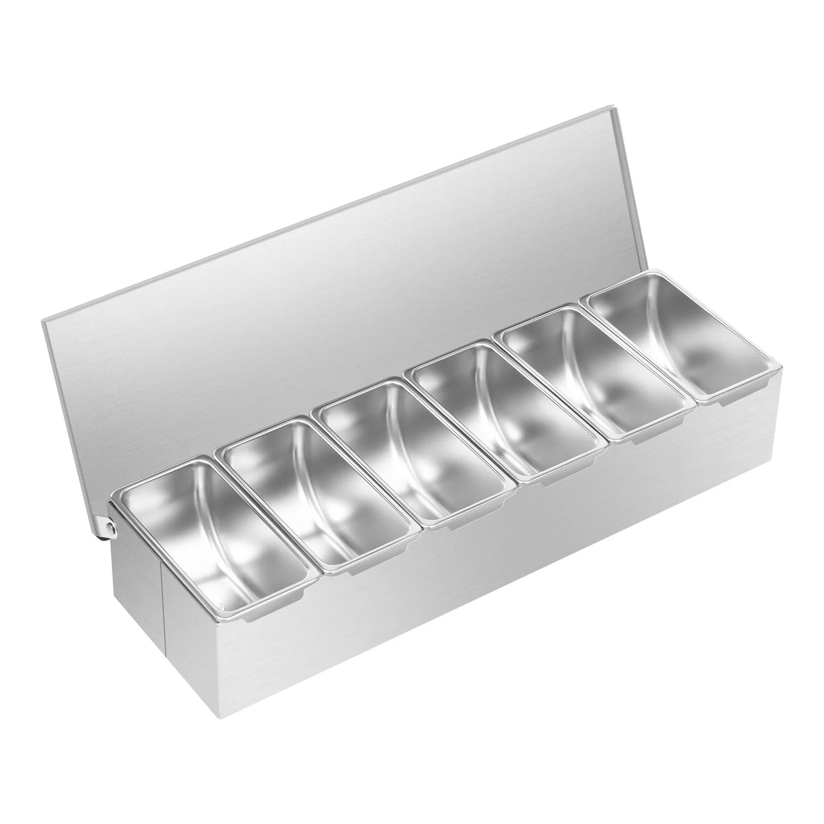 6 Compartment Stainless Steel Seasoning Box with Flip Lid – Sealed Condiment & Spice Container with Removable Trays – Perfect for Kitchens & Restaurants