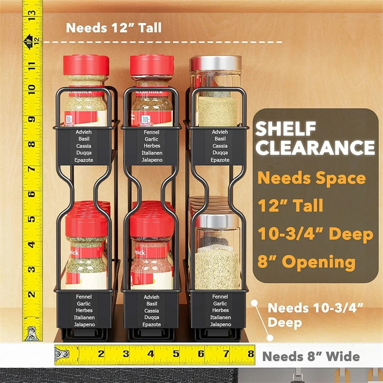 Pull Out Spice Rack Organiser for Cabinets – Slide Out Metal Seasoning Organiser – Perfect for Deep Kitchen Cupboards