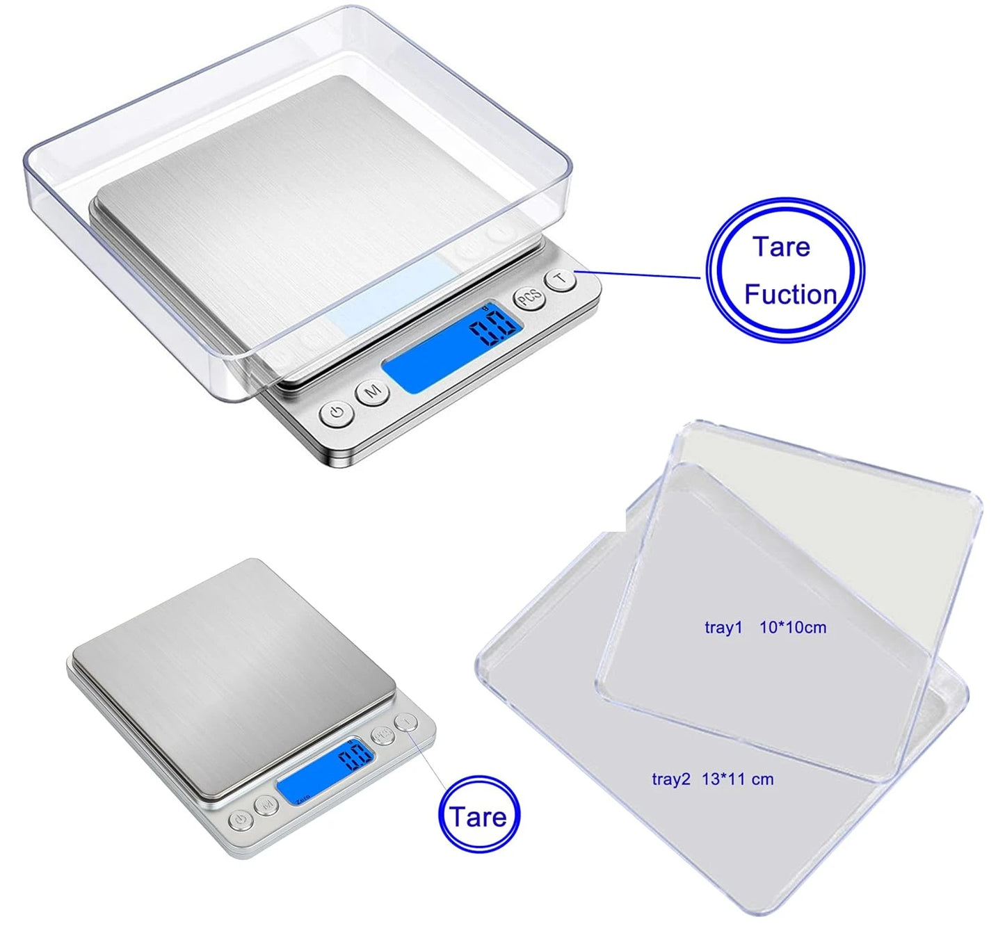 Digital Kitchen Scale with LCD Display and 2 Trays
