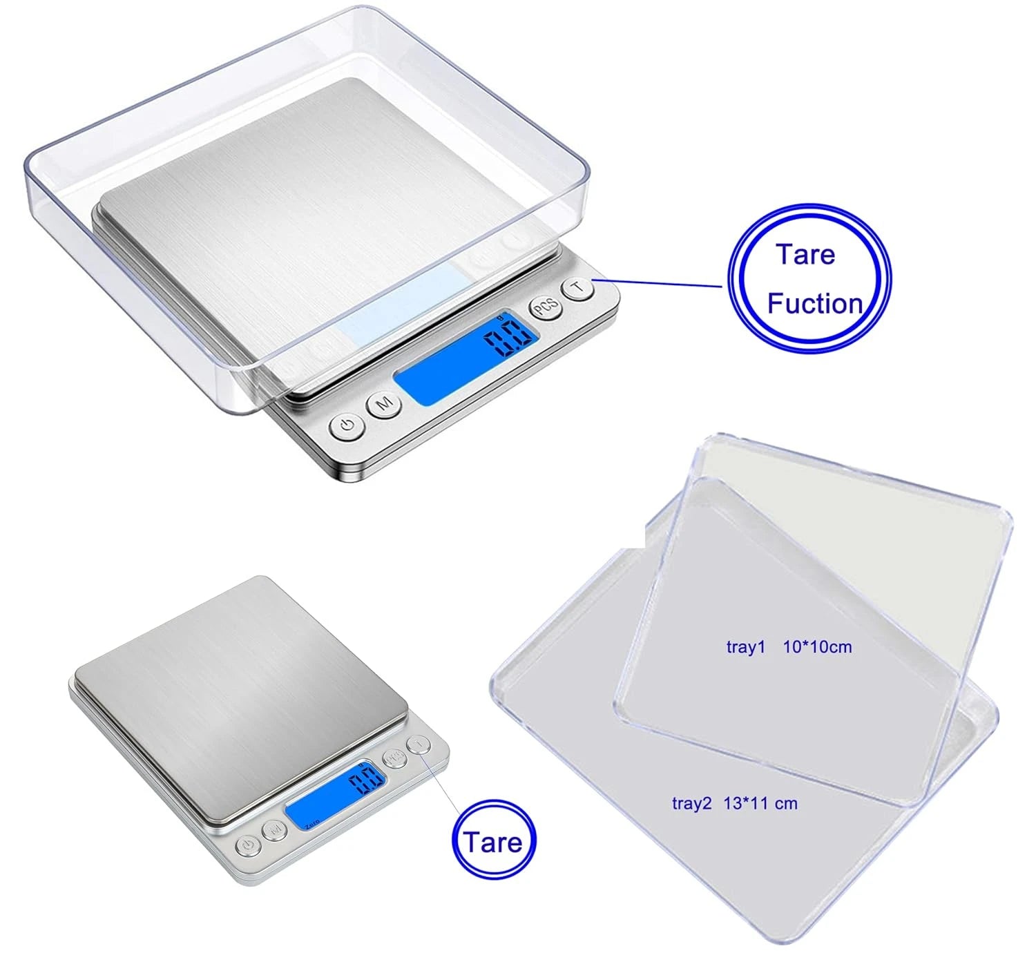 Digital Kitchen Scale with LCD Display and 2 Trays