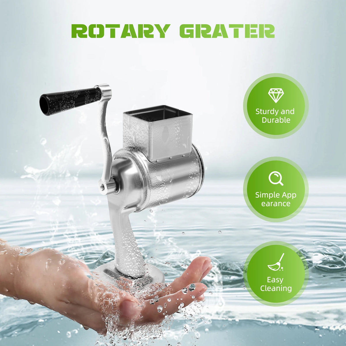 Stainless Steel Rotary Grater with 5 Drum Blades – Manual Cheese, Nut & Vegetable Shredder with Suction Base – Great for Salads & Toppings – Available in Silver, Silver & Silver Colours