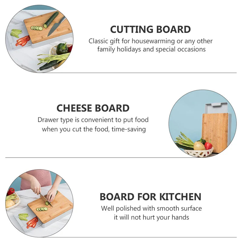 Multifunction Premium Bamboo Wooden Chopping Board – Effortless Cutting & Slicing with Convenient Sliding Plastic Pull-Out Tray – Perfect for Modern Kitchens