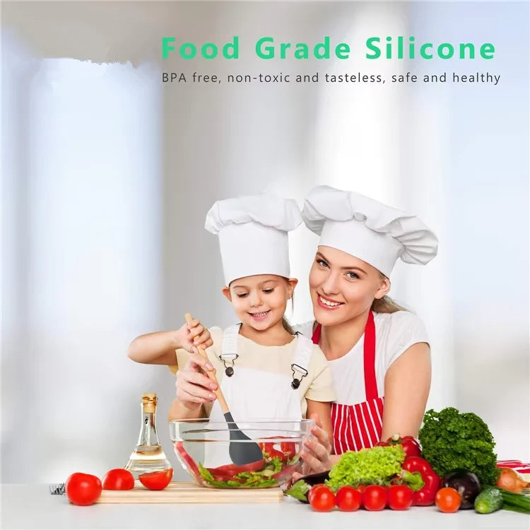 Heat Resistant Silicone Cooking Utensil with Wooden Handle – Up to 230°C Turner, Tongs, Spatula, Spoon, Brush & Whisk – Ideal for Nonstick Cookware