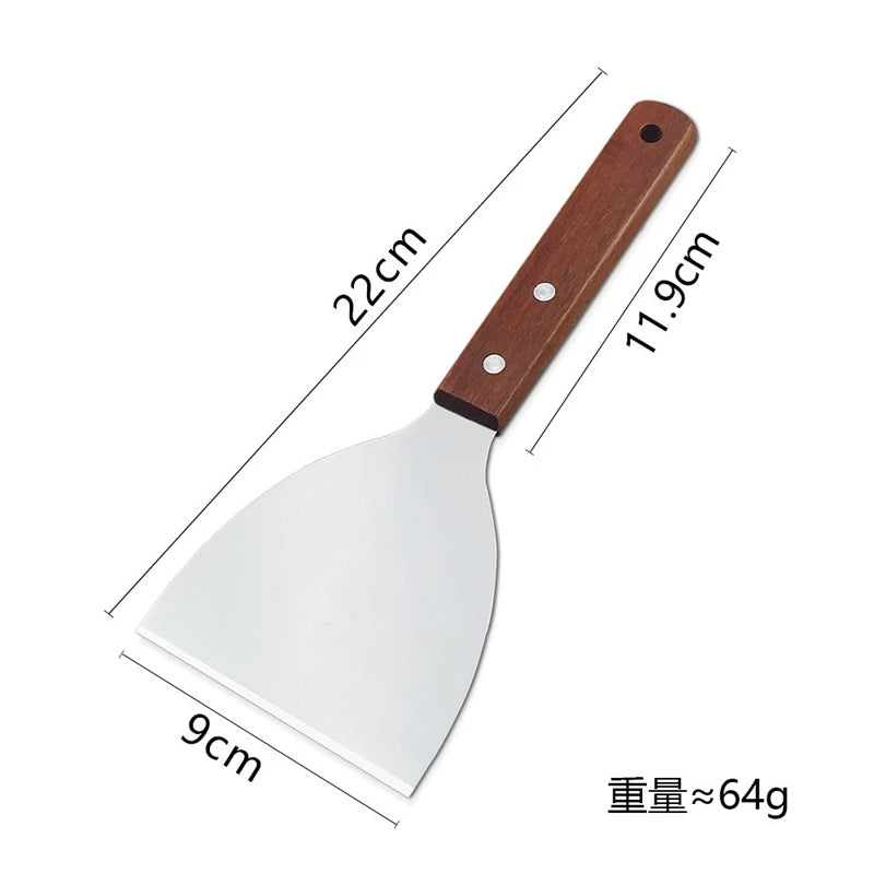 Stainless Steel Griddle Spatula & Grill Scraper with Wooden Handle – Square Head Burger Turner & Pizza Shovel – Perfect for BBQ, Steaks & Pancakes