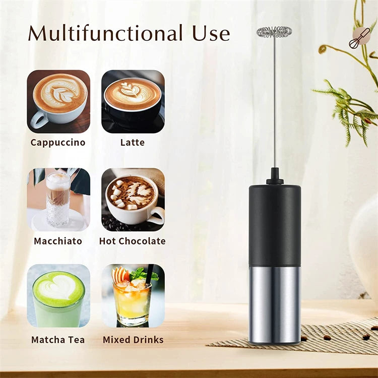Mini Electric Milk Frother – Portable Handheld Foamer & Drink Mixer – Ideal for Cappuccino, Hot Chocolate & Whisking Eggs – Available in Black and Wood, Black and Silver, Black, Black and Copper & Silver Colours