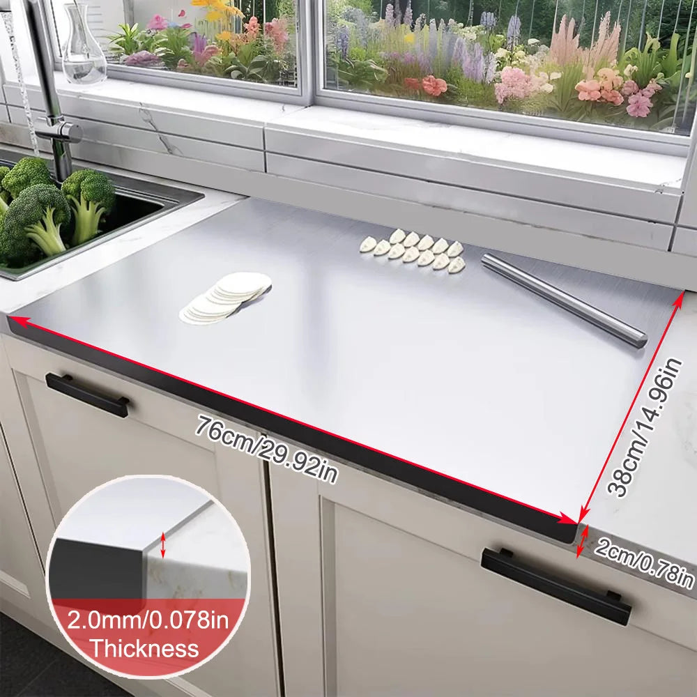 Large Double-Sided Stainless Steel Chopping Board – Thickened Dough Kneading Board & Pastry Mat – Great for Chopping, Kneading & Rolling Dough – Available in 22 Sizes