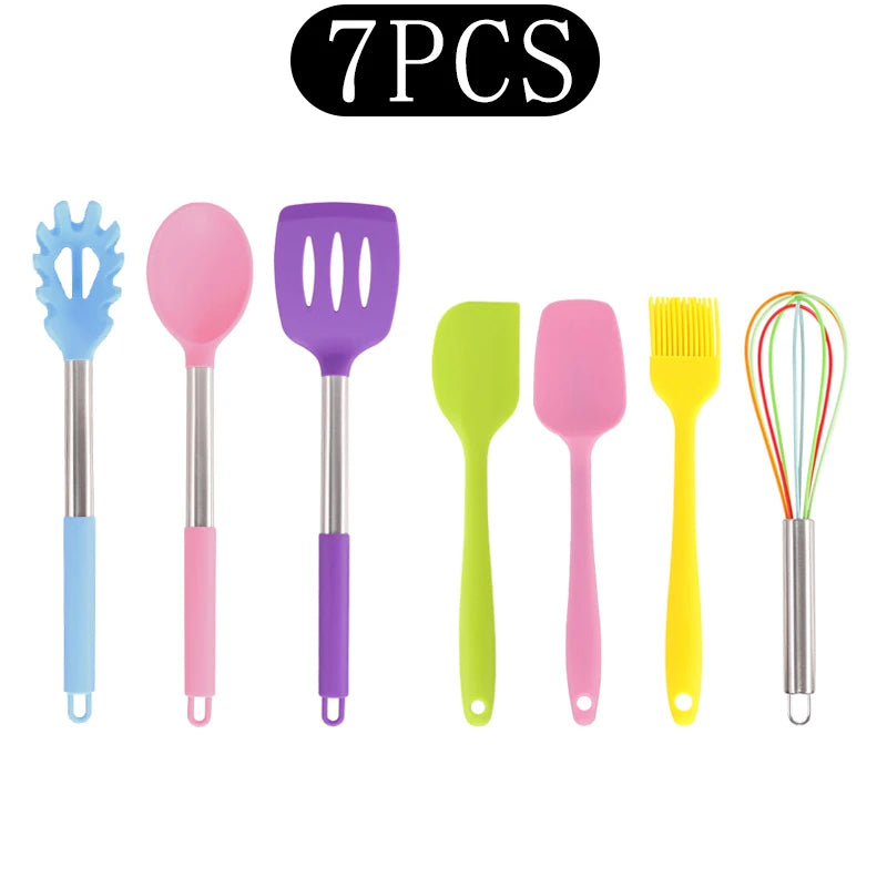 Silicone Kitchen Utensils Set with Stainless Steel Handles – Non-Stick, Heat-Resistant Cooking  Kitchen Utensils for Everyday Cooking & Baking, Available in 4 Colours & Multiple Set Sizes