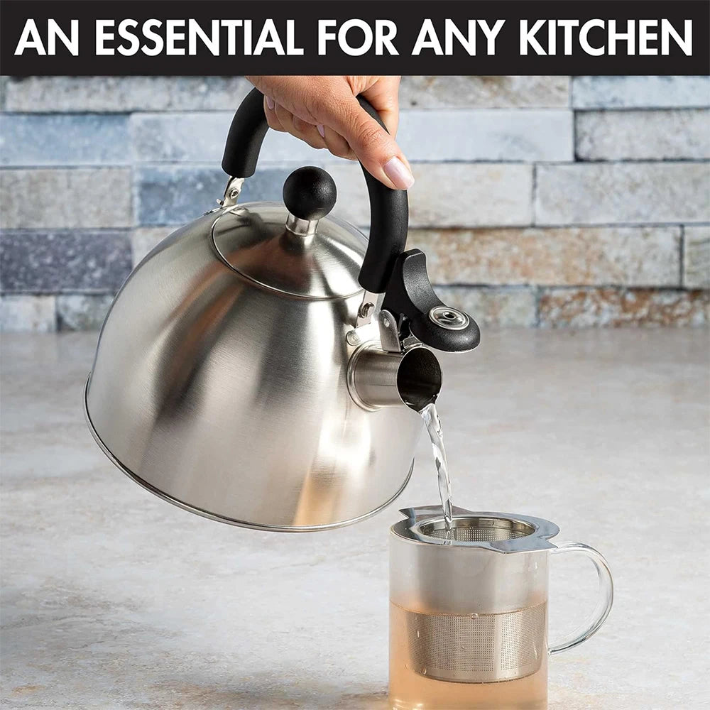 2.5L 304 Stainless Steel Whistling Tea Kettle with Heat Resistant Handle – Stove Top Teapot – Best for Boiling Water for Tea & Coffee – Suitable for Gas, Electric & Induction Hobs