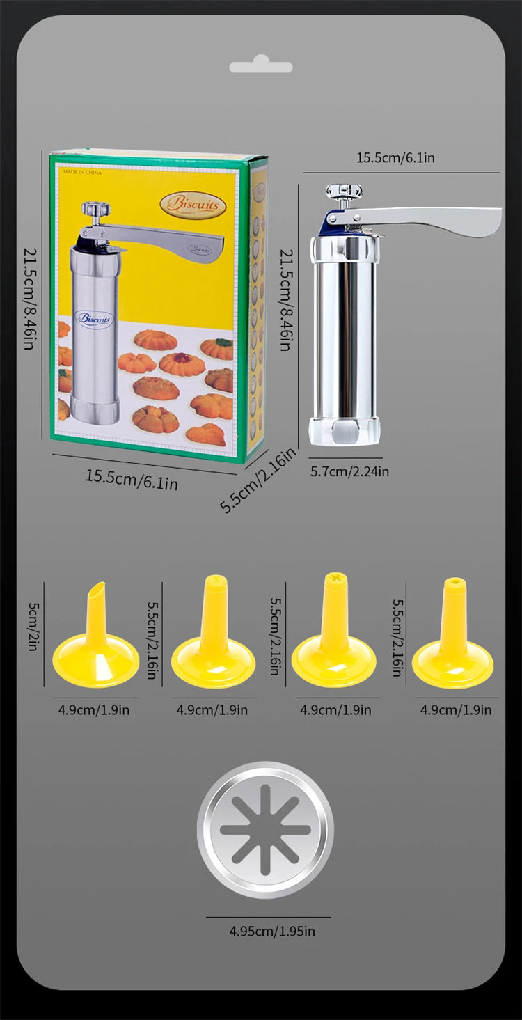 Stainless Steel Cookie Press Gun Kit – Biscuit Press with 20 Discs & 4 Icing Nozzles – Great for Homemade Biscuits & Decorating