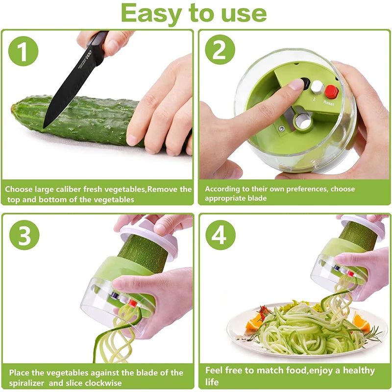 Handheld 4 in 1 Vegetable Spiralizer – Adjustable Spiral Cutter & Veggie Noodle Maker with Stainless Steel Blades – Perfect for Courgetti & Vegetable Spaghetti
