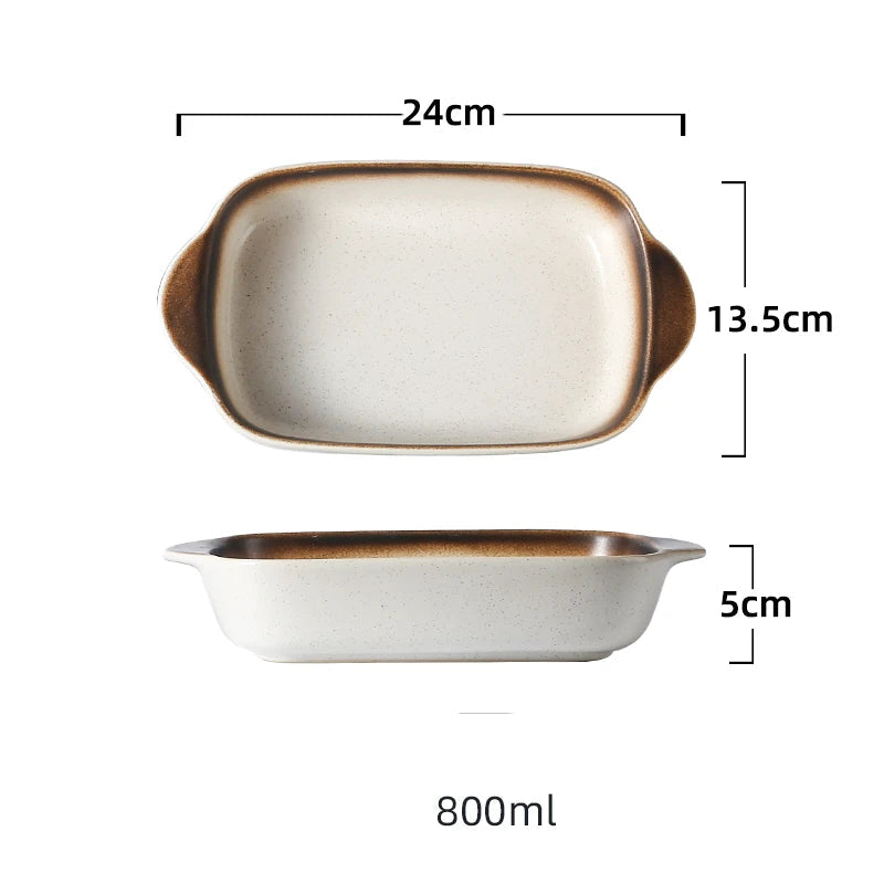 Ceramic Rectangular Baking Tray with Dual Handles – High-Temperature Resistant Porcelain Dish for Baking, Roasting, BBQ, Pasta, Rice, Lasagna, Salads & Daily Meals – Durable, Easy-to-Clean & Even-Heat Design – Oven, Microwave & Dishwasher Safe