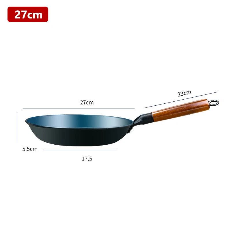 Uncoated Iron Flat-Bottom Frying Pan – Durable Skillet for Even Heat Cooking 27cm