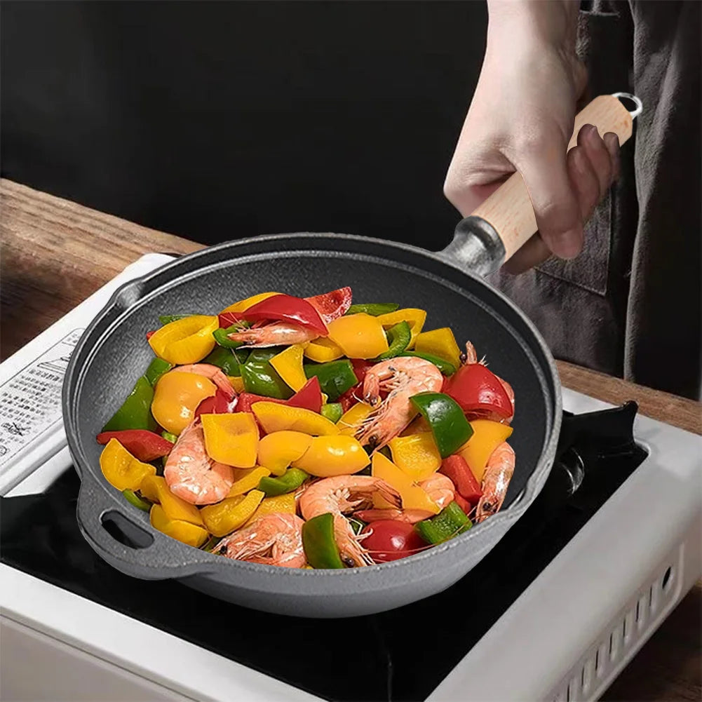 Preseasoned Cast Iron Skillet With Handle Chef Pan For Frying Grilling Indoor Outdoor Cooking