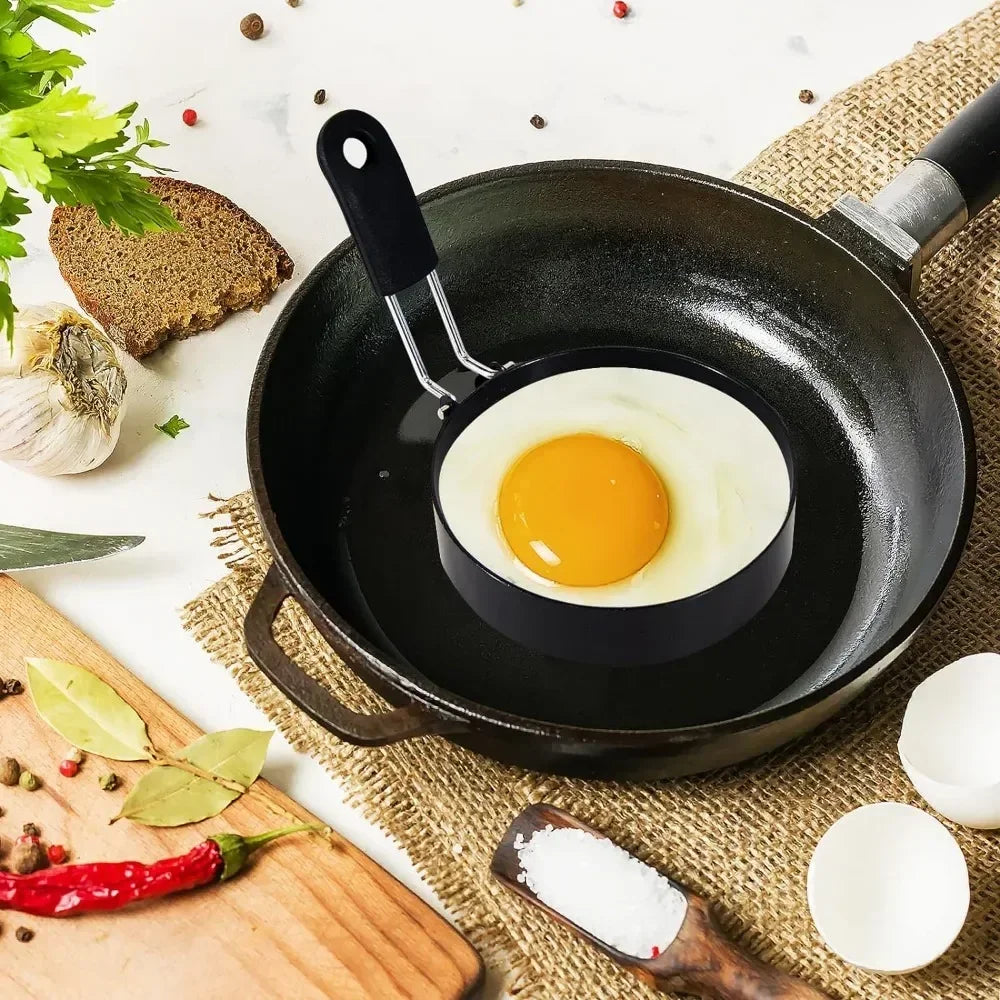 Stainless Steel Egg & Pancake Rings – Non-Stick Anti-Scald Egg Moulds with Folding Handles – Ideal for Fried Eggs, Muffins & Pancakes