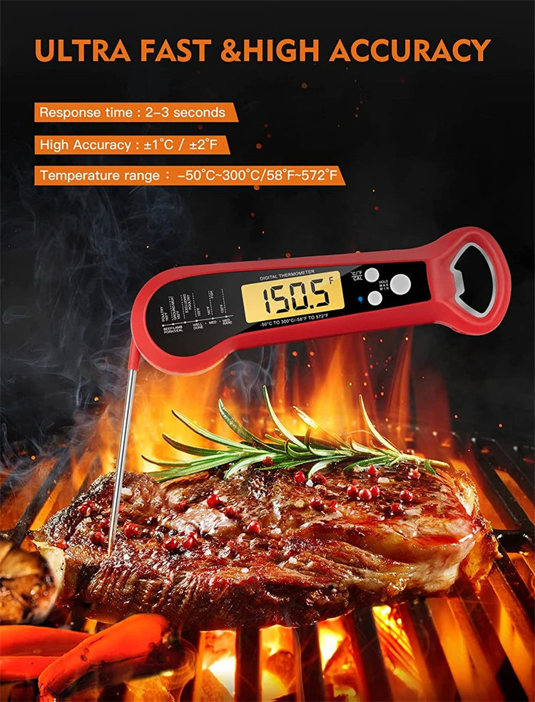 Digital Meat Thermometer with Stainless Steel Probe – Instant Read Food Thermometer – Ideal for Grilling, Roasting & Everyday Cooking