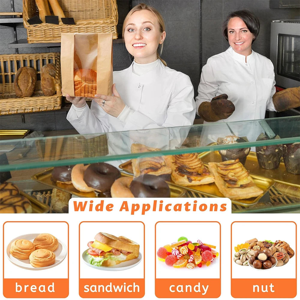 Large Paper Bread Bags with Clear Window – Bakery Bags for Homemade Sourdough, Cookies & Cakes – Great for Storing & Gifting Bakes – Available in 25 Pieces, 30 Pieces, 50 Pieces & 100 Pieces