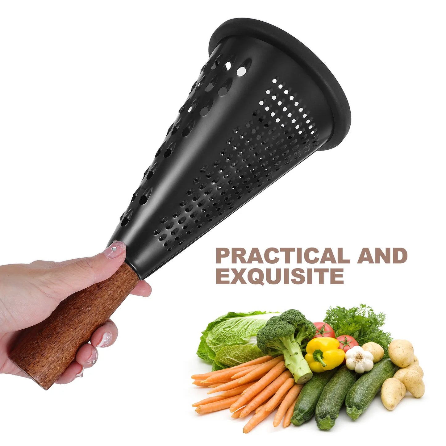 Stainless Steel Conical Grater with Wooden Handle