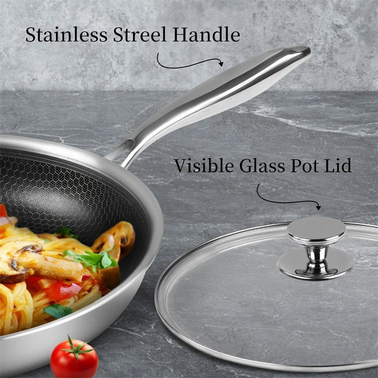 316 Stainless Steel Wok Pan with Glass Lid