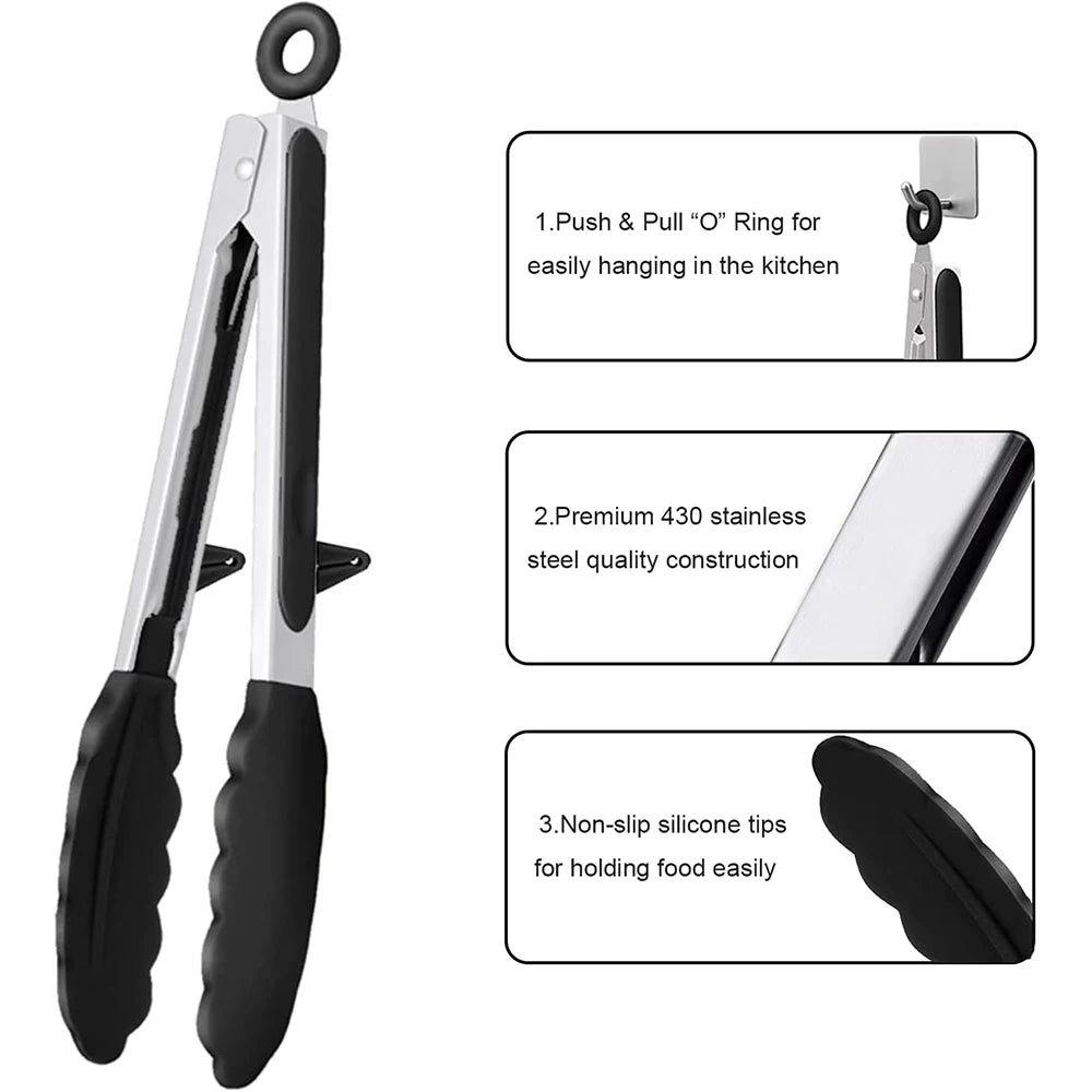 Silicone Kitchen Tongs with Stainless Steel Handle