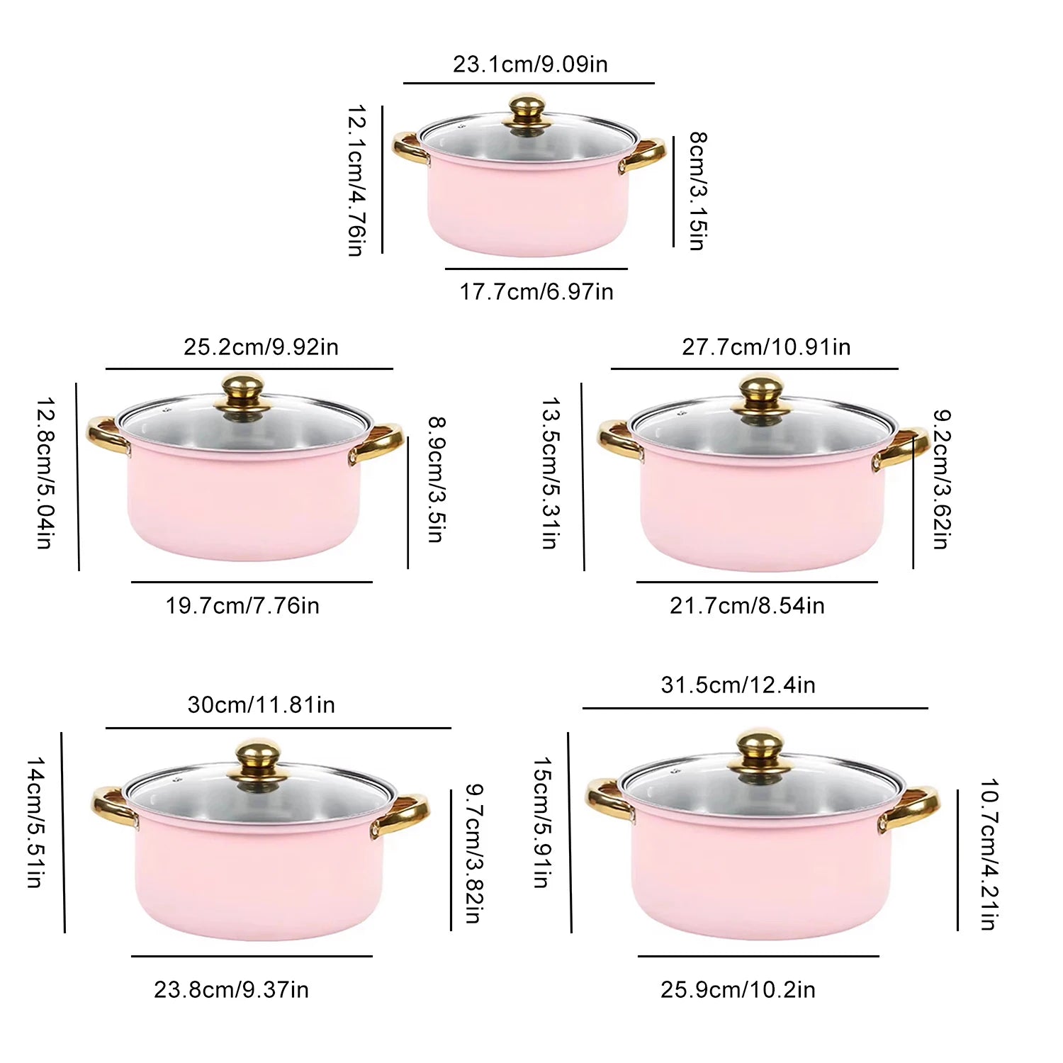 16-Piece Stainless Steel Pink Cookware & Kitchenware Set – Includes Multiple Cooking Pots and Stockpots with Glass Lids, Black Silicone Kitchen Utensils Set, Stylish Cookware Ideal for Everyday Cooking