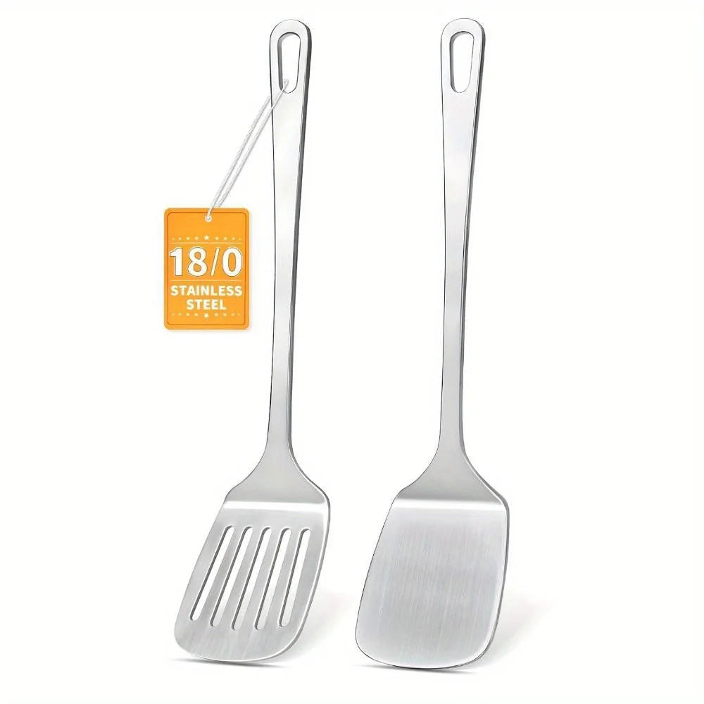 Stainless Steel Spatula Set – Solid & Slotted Metal Turners – Ideal for Fish, Eggs, Burgers & Pancakes – Available as a 2-Piece Set or Single