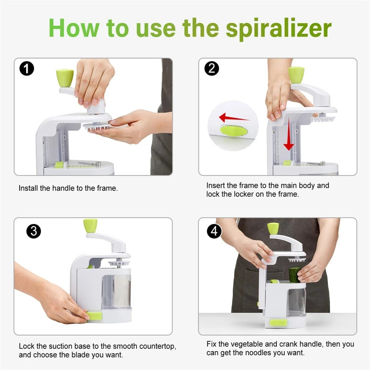4 in 1 Vegetable Spiralizer with Stainless Steel Rotating Blades – Veggie Spiral Cutter & Noodle Maker – Great for Courgette Noodles, Salads & Garnishes