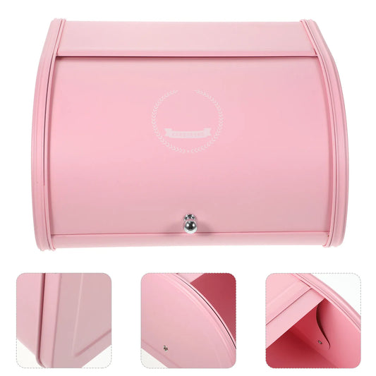 Retro Iron Bread Box with Rolling Door – Pink Powder-Coated Metal Kitchen Storage Bin, Rust-Resistant & Ventilated for Fresh Bread, Bagels & Muffins Default Title