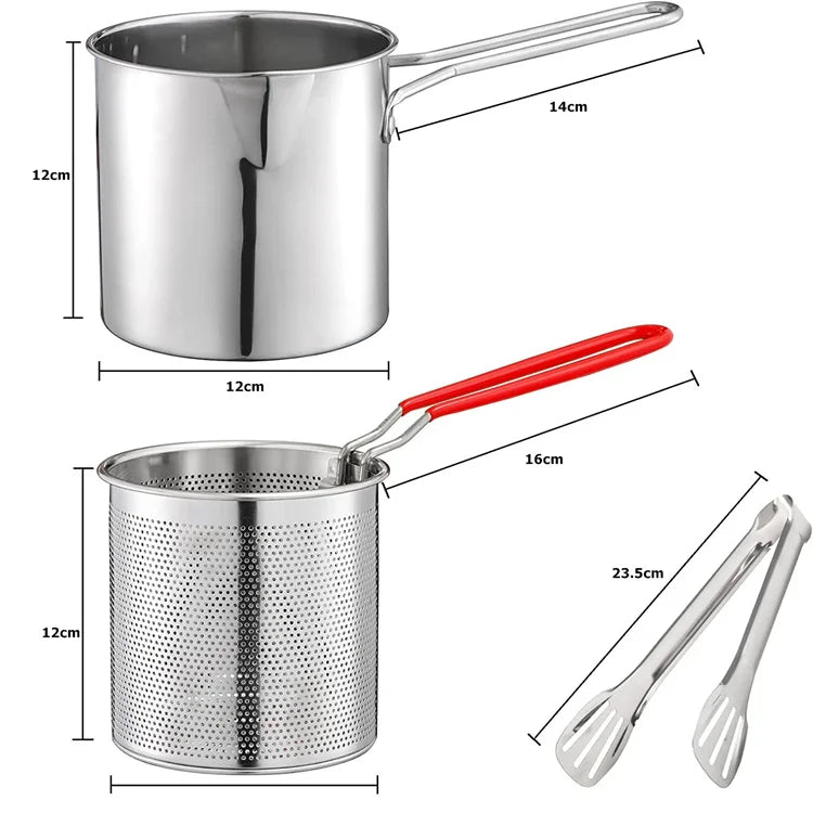 Stainless Steel Deep Frying Pot with Strainer Basket